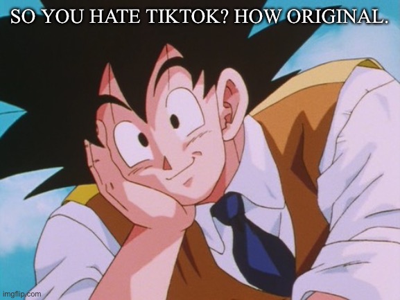 Condescending Goku Meme | SO YOU HATE TIKTOK? HOW ORIGINAL. | image tagged in memes,condescending goku | made w/ Imgflip meme maker