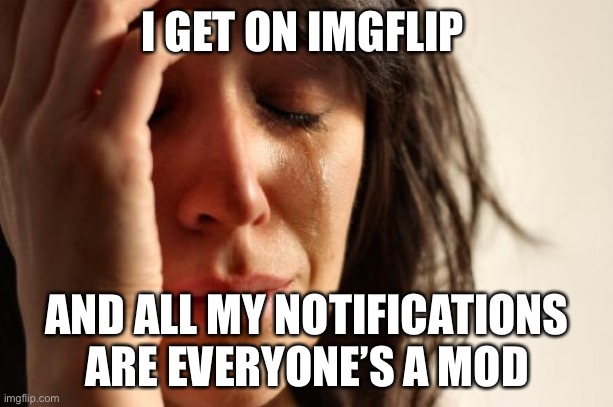 It’s a title idk | I GET ON IMGFLIP; AND ALL MY NOTIFICATIONS ARE EVERYONE’S A MOD | image tagged in first world problems | made w/ Imgflip meme maker