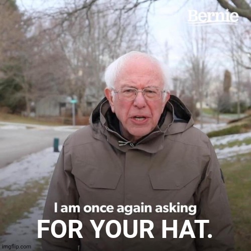 Bernie I Am Once Again Asking For Your Support | FOR YOUR HAT. | image tagged in memes,bernie i am once again asking for your support | made w/ Imgflip meme maker