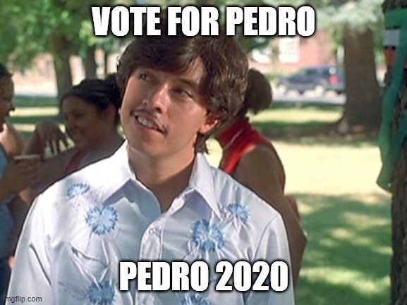 Pedro | VOTE FOR PEDRO; PEDRO 2020 | image tagged in napolean dynamite | made w/ Imgflip meme maker