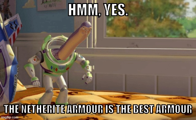 Hmm yes blank | HMM, YES. THE NETHERITE ARMOUR IS THE BEST ARMOUR | image tagged in hmm yes blank | made w/ Imgflip meme maker