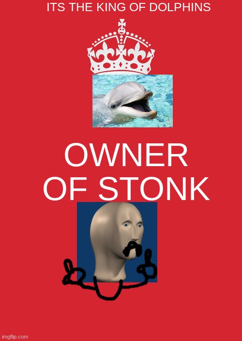 Keep Calm And Carry On Red Meme | ITS THE KING OF DOLPHINS; OWNER OF STONK | image tagged in memes,keep calm and carry on red | made w/ Imgflip meme maker