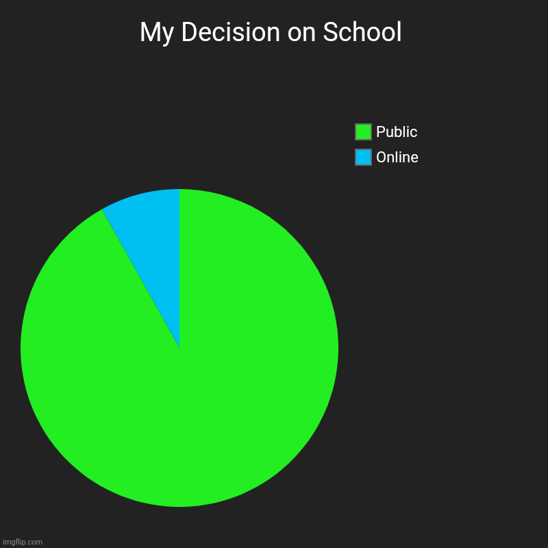 My Decision on School | Online, Public | image tagged in charts,pie charts | made w/ Imgflip chart maker