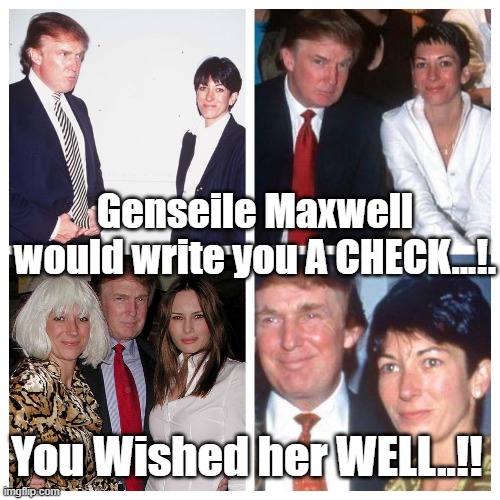 Genseile Maxwell | Genseile Maxwell would write you A CHECK...!. You Wished her WELL..!! | image tagged in donald trump,election 2020,jeffrey epstein | made w/ Imgflip meme maker