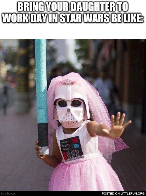 pink darth vader | BRING YOUR DAUGHTER TO WORK DAY IN STAR WARS BE LIKE: | image tagged in pink darth vader | made w/ Imgflip meme maker