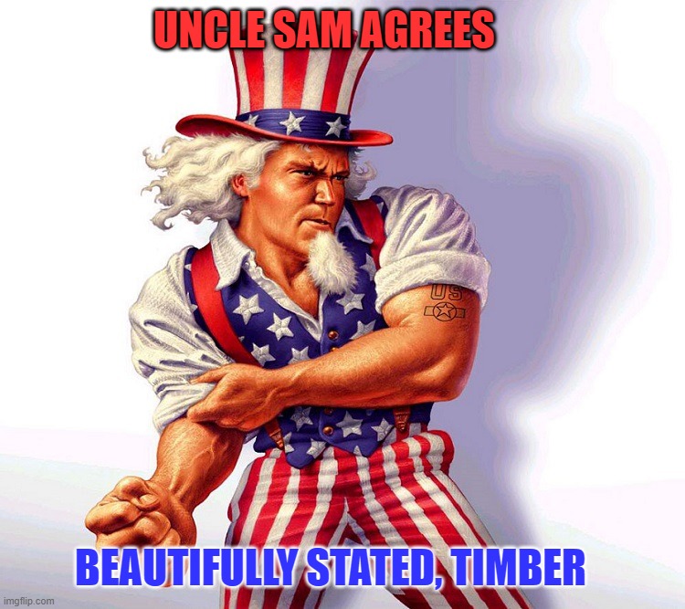 UNCLE SAM AGREES BEAUTIFULLY STATED, TIMBER | made w/ Imgflip meme maker