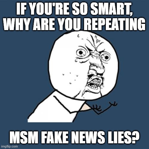 Y U No Meme | IF YOU'RE SO SMART,
WHY ARE YOU REPEATING MSM FAKE NEWS LIES? | image tagged in memes,y u no | made w/ Imgflip meme maker
