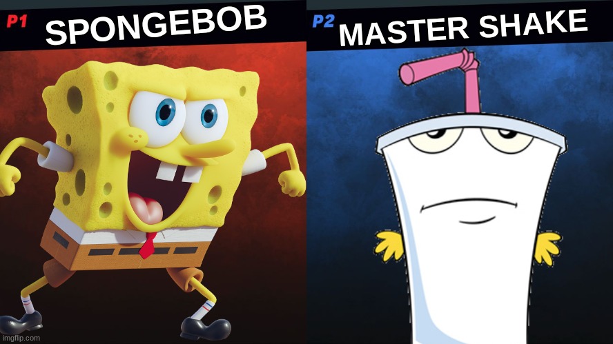Nick vs. [adult swim] | SPONGEBOB; MASTER SHAKE | image tagged in spongebob,master shake,smash bros 1v1 screen template,super smash bros | made w/ Imgflip meme maker