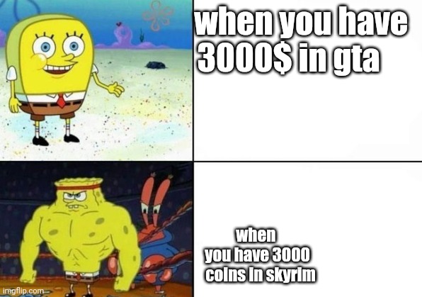 skyrim memes | when you have
                         3000$ in gta; when
                              you have 3000
                                coins in skyrim | image tagged in funny meme | made w/ Imgflip meme maker