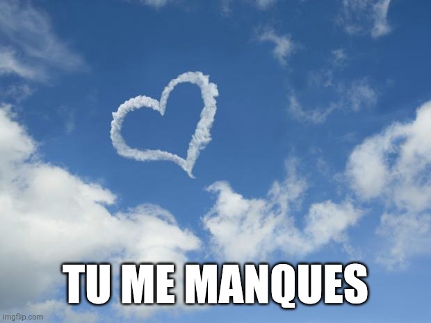 Tu Me Manques | TU ME MANQUES | image tagged in heart shaped cloud | made w/ Imgflip meme maker