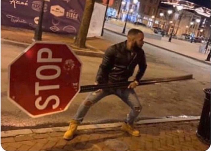 Guy Swinging Stop Sign Blank Meme Template