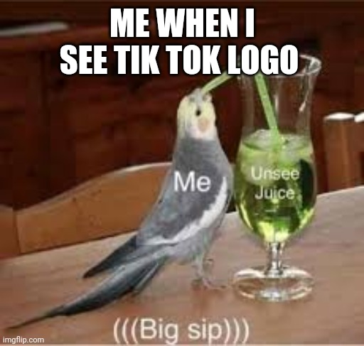 Un-see juice | ME WHEN I SEE TIK TOK LOGO | image tagged in un-see juice | made w/ Imgflip meme maker