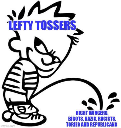 Proud lefty tosser | LEFTY TOSSERS; RIGHT WINGERS, BIGOTS, NAZIS, RACISTS, TORIES AND REPUBLICANS | image tagged in weeing boy,leftists,memes | made w/ Imgflip meme maker