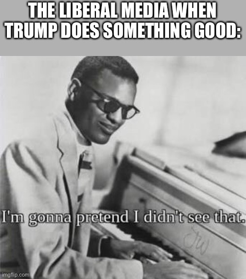 Liberal media when trump does something good | THE LIBERAL MEDIA WHEN TRUMP DOES SOMETHING GOOD: | image tagged in im gonna pretend i didnt see that,trump,media,liberals | made w/ Imgflip meme maker