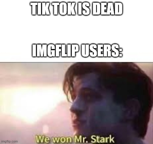 we won mr stark | TIK TOK IS DEAD; IMGFLIP USERS: | image tagged in we won mr stark | made w/ Imgflip meme maker