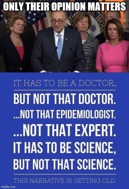 Not any expert, only their expert that agrees with them. Other opinions are racist and you want people to die. | ONLY THEIR OPINION MATTERS | image tagged in democrat congressmen,politics | made w/ Imgflip meme maker