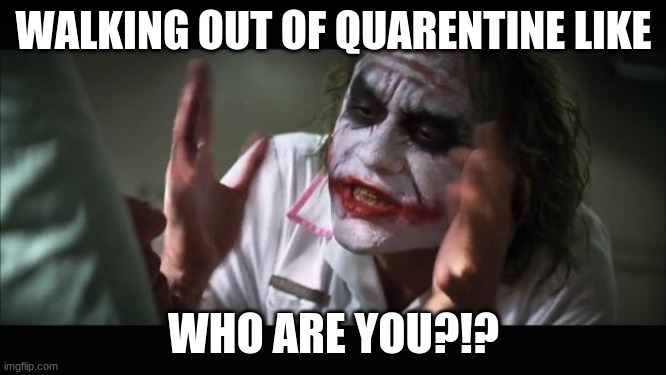 And everybody loses their minds | WALKING OUT OF QUARENTINE LIKE; WHO ARE YOU?!? | image tagged in memes,and everybody loses their minds | made w/ Imgflip meme maker