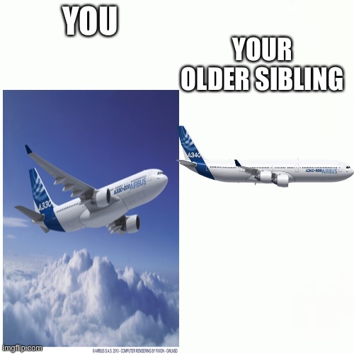 a330 vs a340 | YOU; YOUR OLDER SIBLING | image tagged in memes,comparison,aviation,aircraft | made w/ Imgflip meme maker