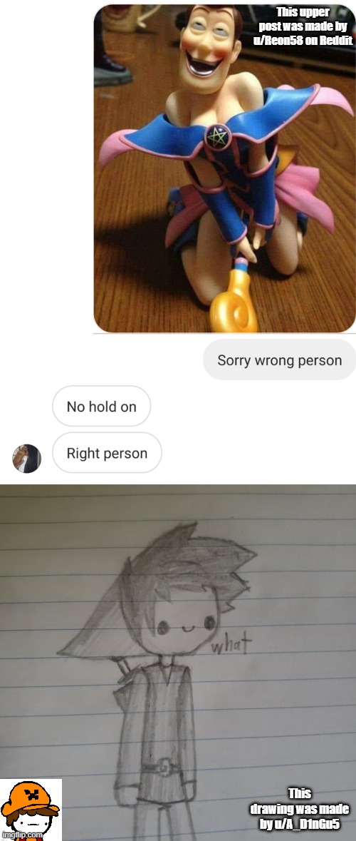 Link Reacts to Anime Woody | This upper post was made by u/Reon58 on Reddit; This drawing was made by u/A_D1nGu5 | image tagged in confused link | made w/ Imgflip meme maker