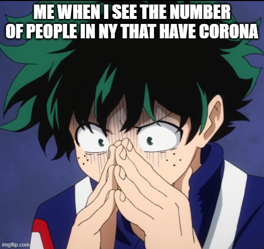 Suffering Deku | ME WHEN I SEE THE NUMBER OF PEOPLE IN NY THAT HAVE CORONA | image tagged in suffering deku | made w/ Imgflip meme maker