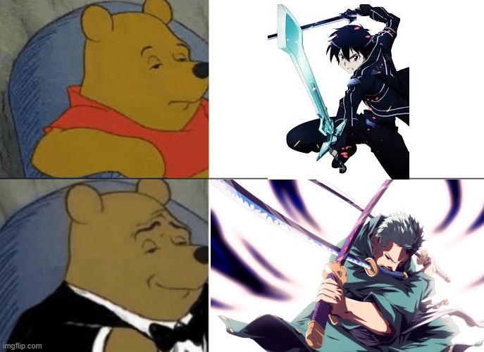 3 swords are better | image tagged in memes,tuxedo winnie the pooh | made w/ Imgflip meme maker