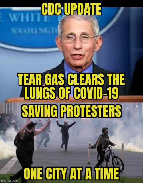 FAUCI SAVES THE WORLD | image tagged in antifa,protesters,cdc | made w/ Imgflip meme maker