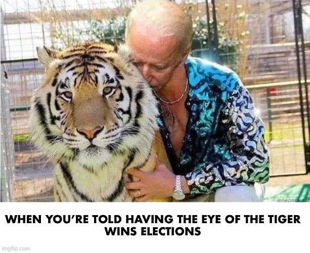 He’ll stop at nothing to win! | WHEN YOU’RE TOLD HAVING THE EYE OF THE TIGER 
WINS ELECTIONS | image tagged in joe biden,rocky | made w/ Imgflip meme maker