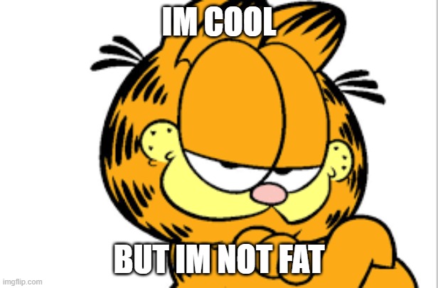 Garfield meme | IM COOL; BUT IM NOT FAT | image tagged in garfield | made w/ Imgflip meme maker