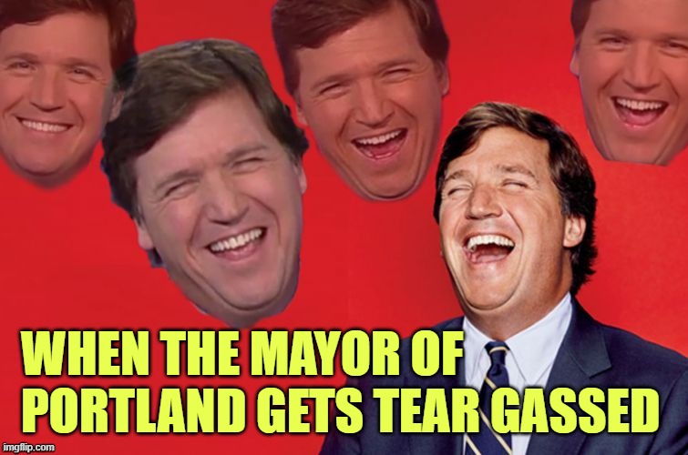 Tucker laughs at libs | WHEN THE MAYOR OF PORTLAND GETS TEAR GASSED | image tagged in tucker laughs at libs | made w/ Imgflip meme maker