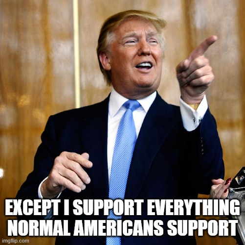 Donal Trump Birthday | EXCEPT I SUPPORT EVERYTHING NORMAL AMERICANS SUPPORT | image tagged in donal trump birthday | made w/ Imgflip meme maker