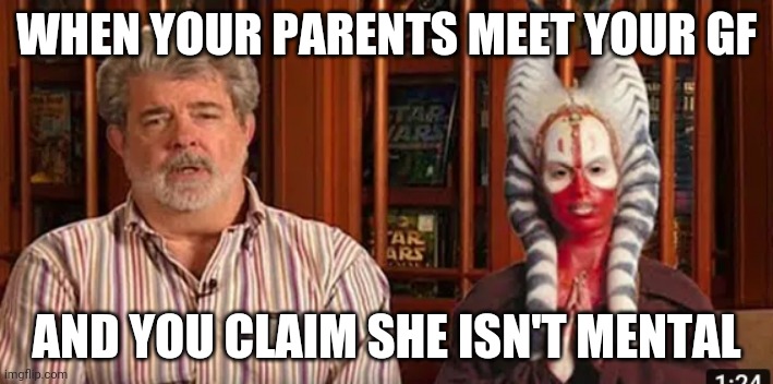 Meeting the GF | WHEN YOUR PARENTS MEET YOUR GF; AND YOU CLAIM SHE ISN'T MENTAL | image tagged in star wars | made w/ Imgflip meme maker