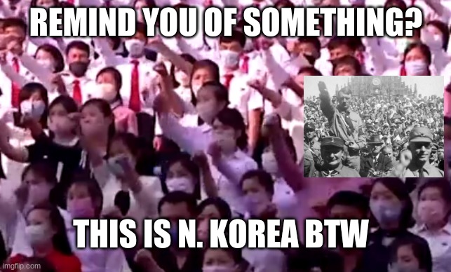 REMIND YOU OF SOMETHING? THIS IS N. KOREA BTW | image tagged in north korea,hitler | made w/ Imgflip meme maker