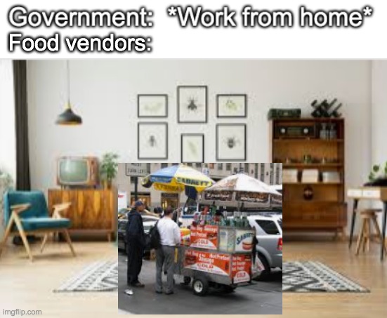 Street food in a living room | Food vendors: | image tagged in government shutdown,food memes | made w/ Imgflip meme maker