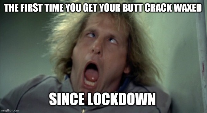 Scary Harry | THE FIRST TIME YOU GET YOUR BUTT CRACK WAXED; SINCE LOCKDOWN | image tagged in memes,scary harry | made w/ Imgflip meme maker