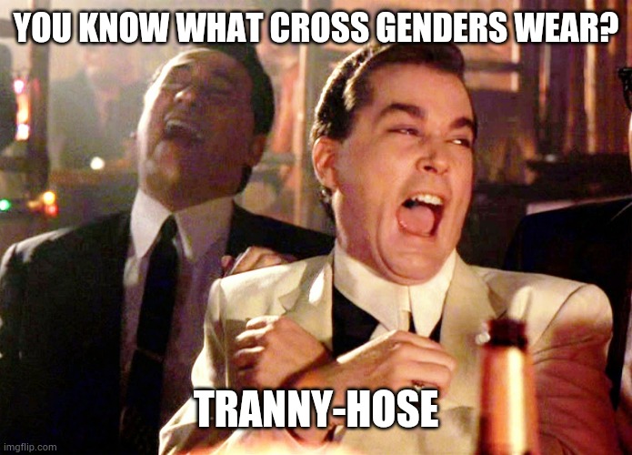 Good Fellas Hilarious | YOU KNOW WHAT CROSS GENDERS WEAR? TRANNY-HOSE | image tagged in memes,good fellas hilarious | made w/ Imgflip meme maker