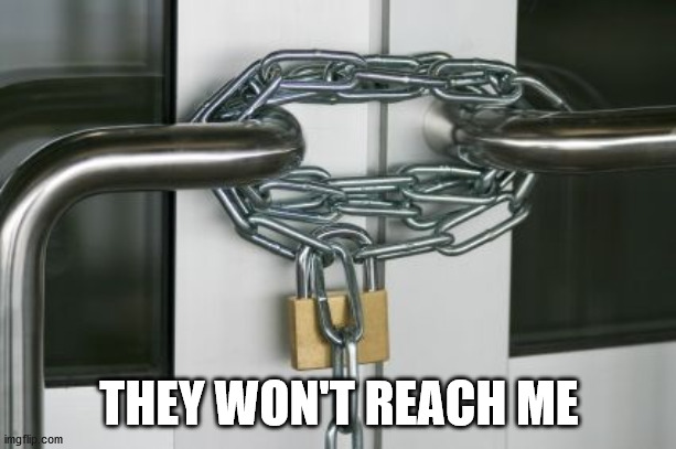 locked doors | THEY WON'T REACH ME | image tagged in locked doors | made w/ Imgflip meme maker
