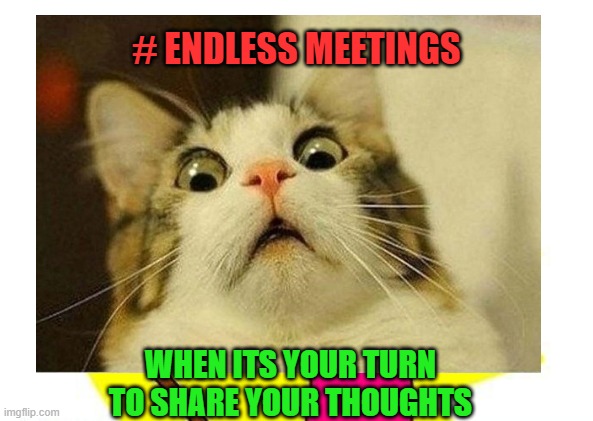 Meeting participants | # ENDLESS MEETINGS; WHEN ITS YOUR TURN TO SHARE YOUR THOUGHTS | image tagged in meeting | made w/ Imgflip meme maker