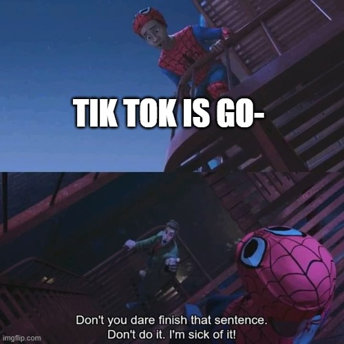 Tik tok is goo- DON'T YOU DARE FINISH THAT SENTENCE | TIK TOK IS GO- | image tagged in don't you dare finish that sentence,tik tok | made w/ Imgflip meme maker