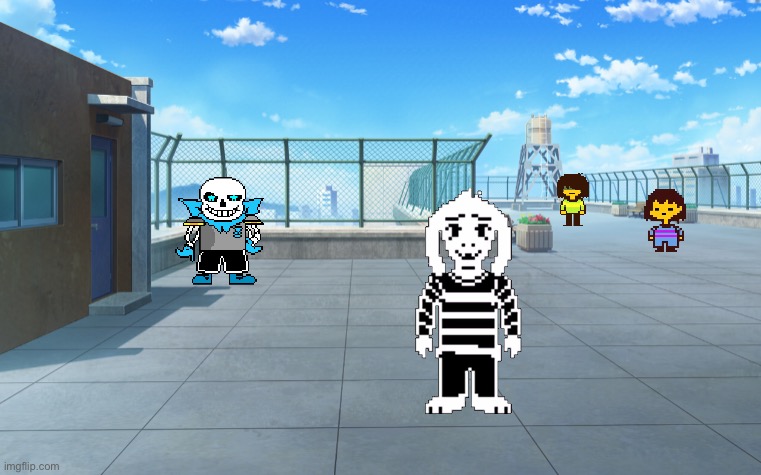 The Rooftop | image tagged in memes,funny,undertale,frisk,asriel,sans | made w/ Imgflip meme maker