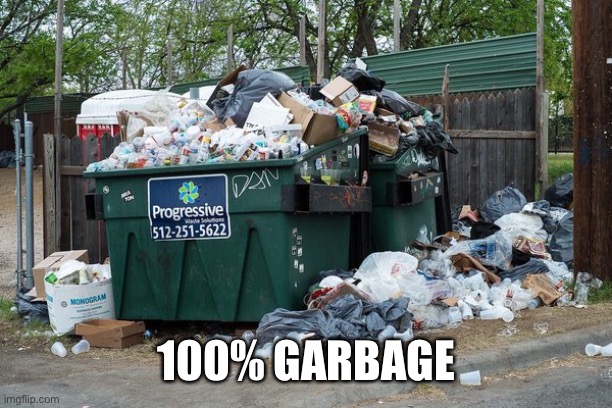 garbage  | 100% GARBAGE | image tagged in garbage | made w/ Imgflip meme maker