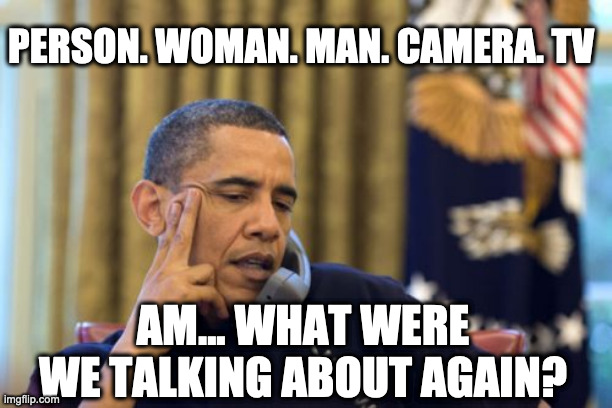 Fantastic | PERSON. WOMAN. MAN. CAMERA. TV; AM... WHAT WERE WE TALKING ABOUT AGAIN? | image tagged in memes,obama | made w/ Imgflip meme maker