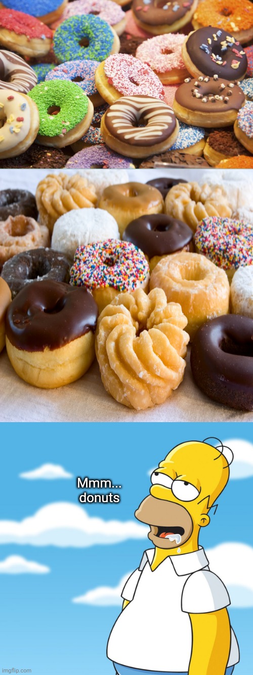 Different kinds of donuts | Mmm...
donuts | image tagged in homer simpson drooling mmm meme,memes,meme,donut,donuts,dessert | made w/ Imgflip meme maker