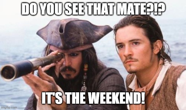 Weekend almost here  | DO YOU SEE THAT MATE?!? IT'S THE WEEKEND! | image tagged in weekend almost here | made w/ Imgflip meme maker