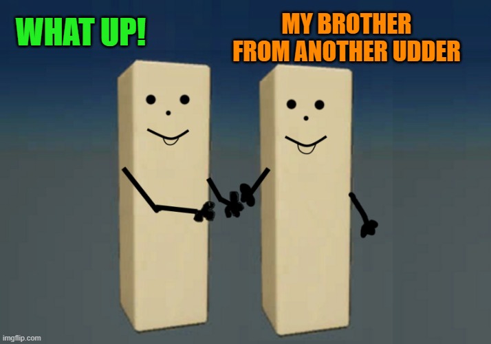 brother from another udder |  MY BROTHER FROM ANOTHER UDDER; WHAT UP! | image tagged in exoctic butters,kewlew | made w/ Imgflip meme maker
