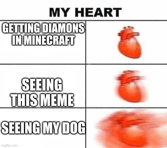 My heart blank | GETTING DIAMONS IN MINECRAFT SEEING THIS MEME SEEING MY DOG | image tagged in my heart blank | made w/ Imgflip meme maker
