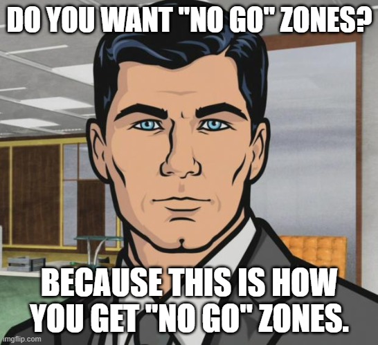 Archer Meme | DO YOU WANT "NO GO" ZONES? BECAUSE THIS IS HOW YOU GET "NO GO" ZONES. | image tagged in memes,archer | made w/ Imgflip meme maker