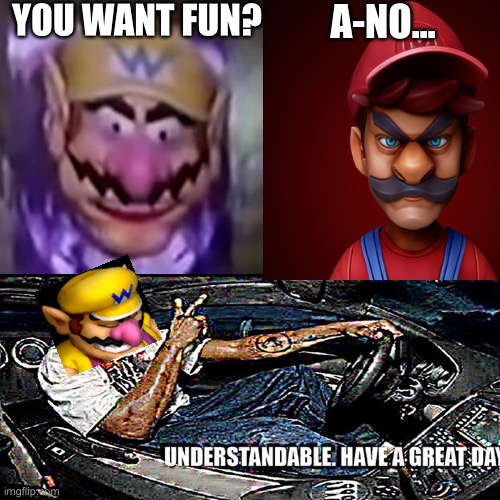 Wario can't have fun if you say no | YOU WANT FUN? A-NO... | image tagged in memes | made w/ Imgflip meme maker
