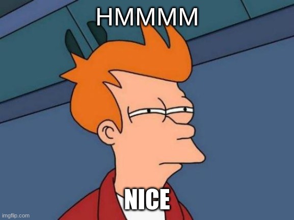 Futurama Fry Meme | HMMMM NICE | image tagged in memes,futurama fry | made w/ Imgflip meme maker