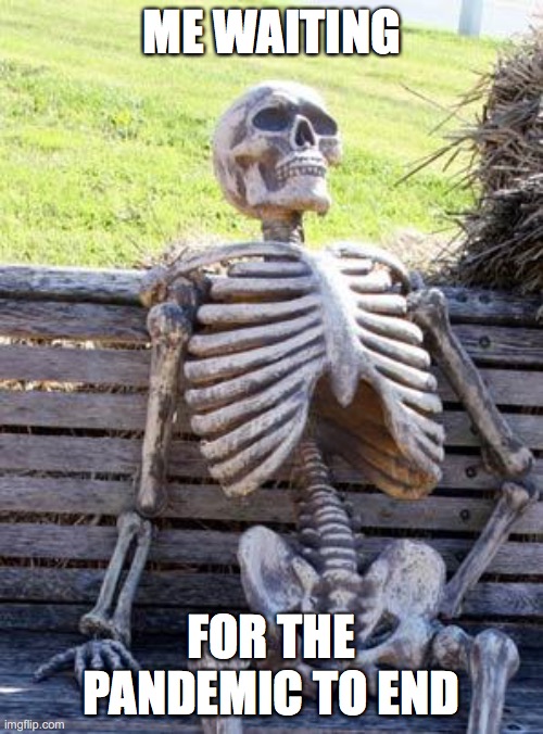 Waiting Skeleton Meme | ME WAITING; FOR THE PANDEMIC TO END | image tagged in memes,waiting skeleton | made w/ Imgflip meme maker