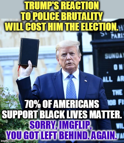 Trump will have to steal the election. He doesn't have the votes to win it honestly. | TRUMP'S REACTION TO POLICE BRUTALITY WILL COST HIM THE ELECTION. 70% OF AMERICANS SUPPORT BLACK LIVES MATTER. SORRY, IMGFLIP, 
YOU GOT LEFT BEHIND. AGAIN. | image tagged in trump bible verses,trump,racist,loser,black lives matter,winning | made w/ Imgflip meme maker